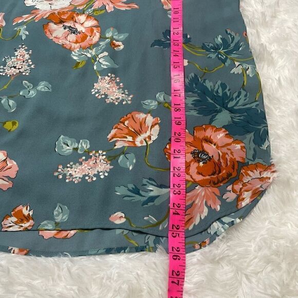 LOFT Floral Top Blouse Blue Green Long Sleeve Size XS Feminine Office Career - Picture 7 of 10